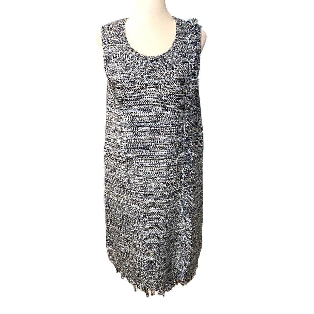 NWT Anthro Holding Horses Womens Blue Black Tweed Fringe Sweater Dress Sz Small - Picture 2 of 15